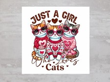 Kitty Cats Just A Girl Who Loves Cats Fabric Panel Craft Sewing Quilt Block A529