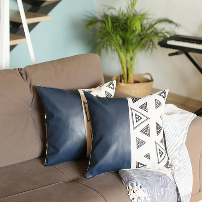 Комплект из 2 декоративных наволочек из богемной веганской искусственной кожи коричневого цвета - 03