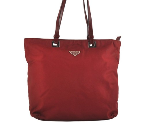 Authentic PRADA Vintage Nylon Leather Tote Shoulder Bag Purse Red 4659M