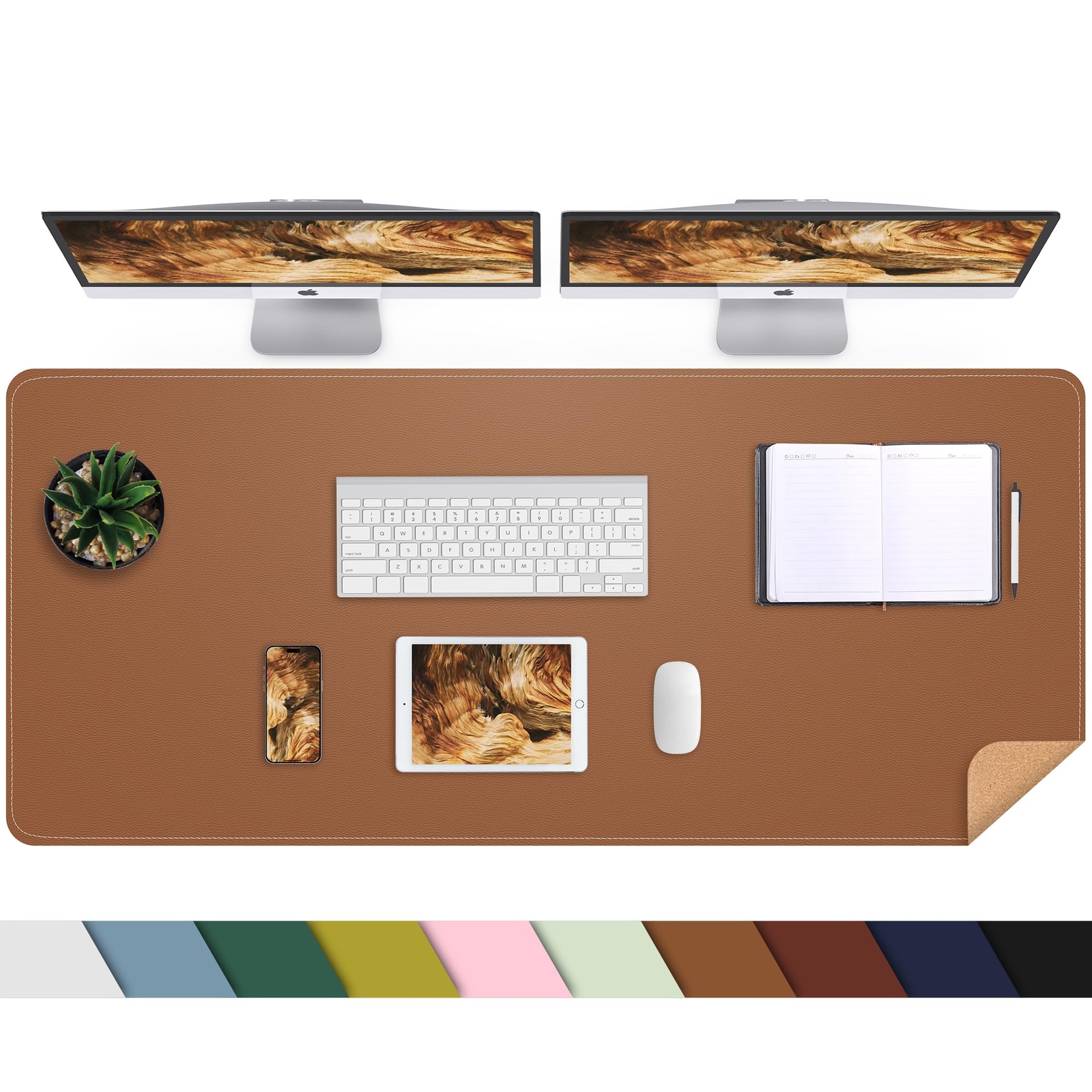 Leather Desk pad Protector Large Desk mat with Natural Cork & PU LeatherMouse...