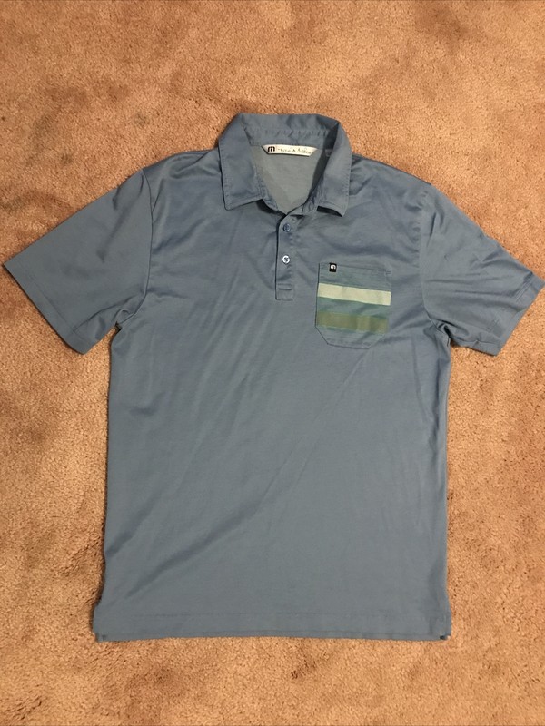 Travis Mathew Mens Medium Performance Polo Blue Top Pocket