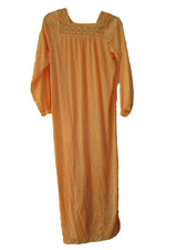 Vintage nightgown orange peach embroidery polyester s/m 1970s
