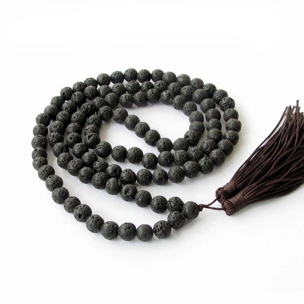 8mm Black Lava Stone Volcano 108 Prayer Beads Mala Necklace Tibet