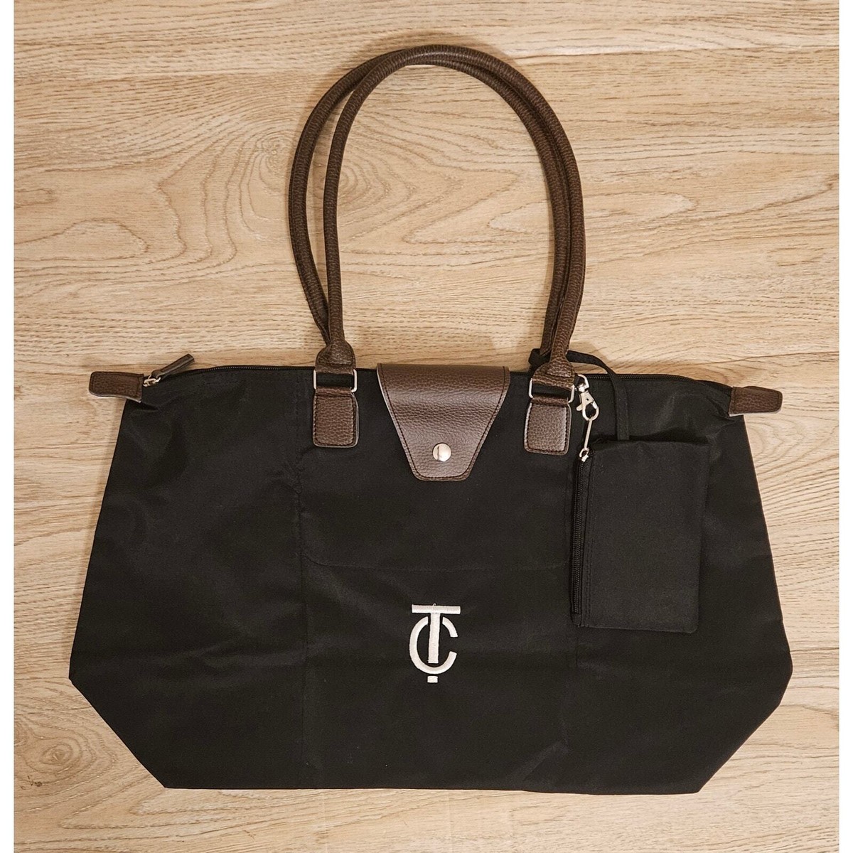 Black Tote Long Handle Fold Up Fasion Travel Bag And Small