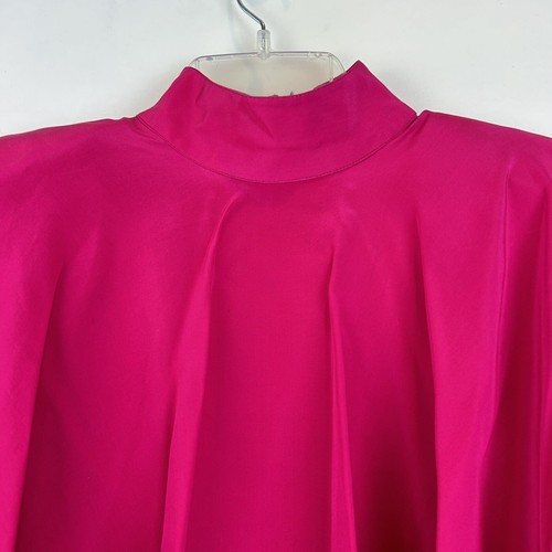 Oleg Cassini Top Womens 4 Hot Pink Silk Long Sleeve Blouse Yolk Ytg Read - Picture 4 of 8
