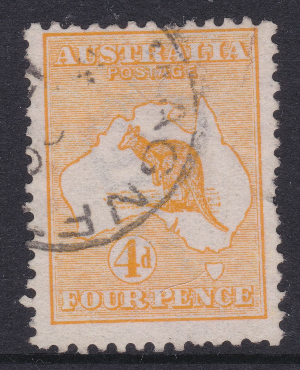 1913 4d Orange Roo / Kangaroo Australia 1st WMK MT MAGNET (?) WA