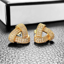 Gold Plated Stud Earrings With Cubic Zirconia Unisex Fashion Jewelry For Women