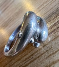 Adorable Rare Vintage Double Dolphin Sterling Silver Band Ring Size 8 Sea Energy