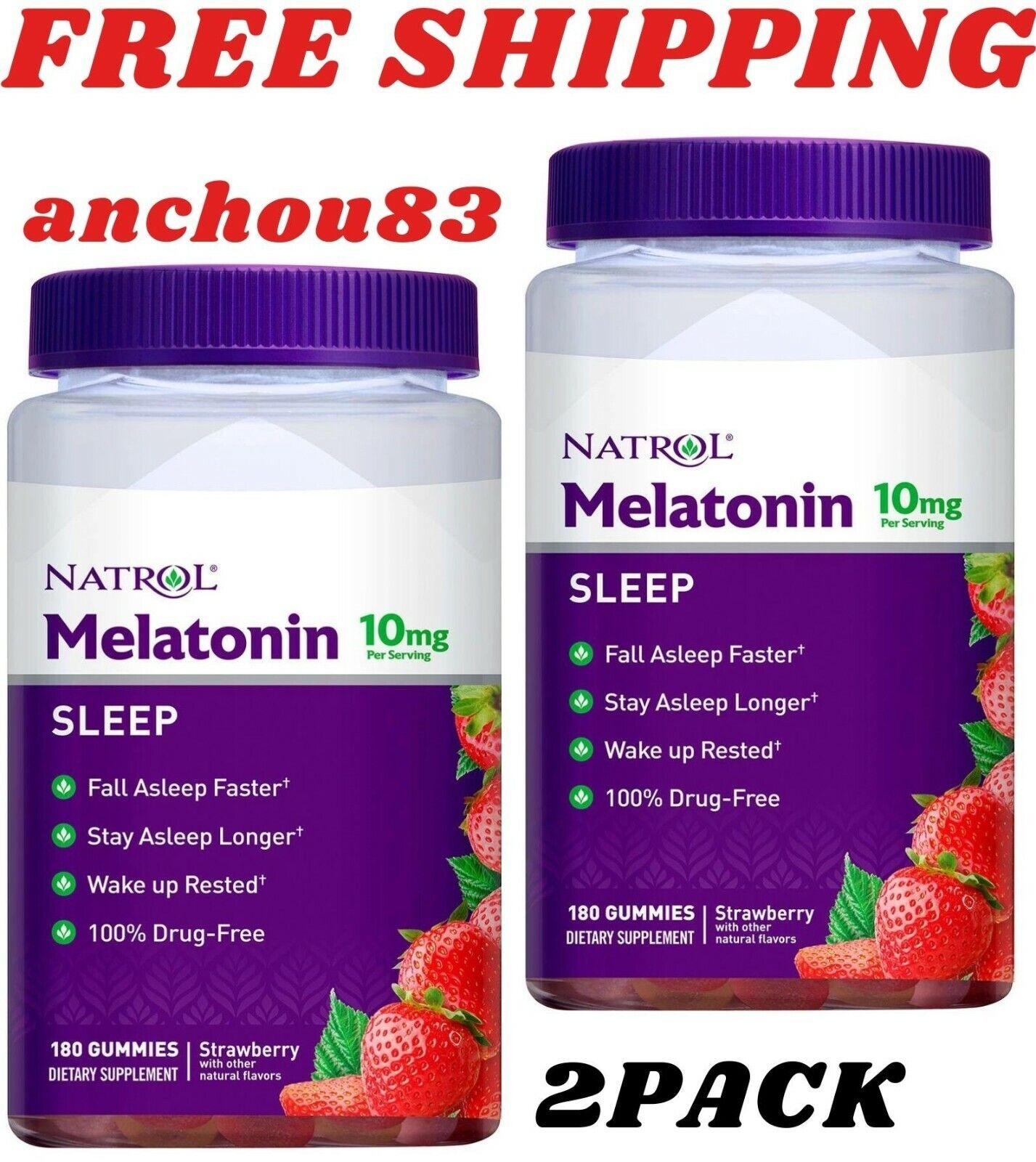 Natrol Melatonin 10mg Gummies (180 ct.) 2 PACK free shipping