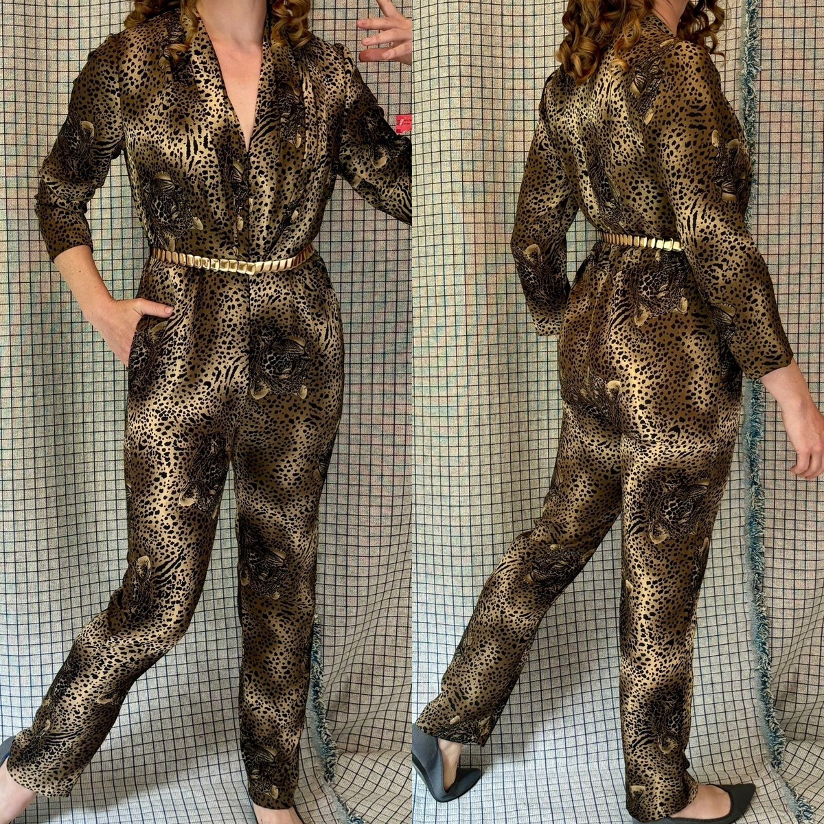 小物 LATE 80s LEOPARD BUM FLAP Leopard Print Pants Dress up 80's Leopard Print Pants One
