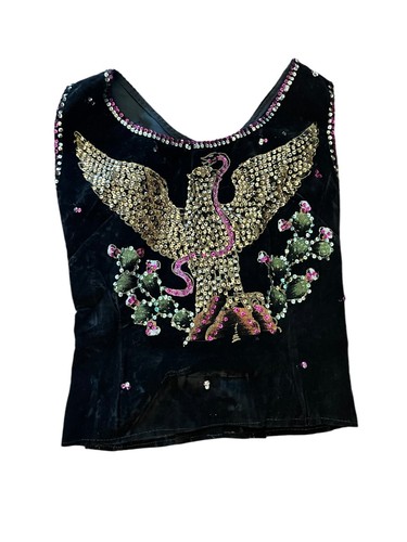 Vintage Girls Charro 50s Velvet Mexican Painted Cactus Eagle Circle Skirt Shirt - Picture 9 of 14