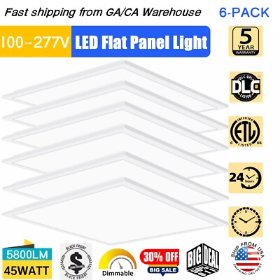 6 Pack 2x2 FT LED Panel Lights, 45Watt, LED Drop Ceiling Light Indoor Fixture