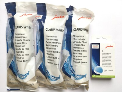 3  ORIGINAL JURA Claris WHITE Filter 60209 +  6 JURA Reinigungstabletten 24225