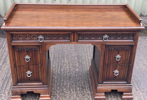 SUPERB SMALL ARTS & CRAFTS CARVED SOLID OAK WRITING DESK VERY CLEAN WE DELIVER - Picture 10 of 15