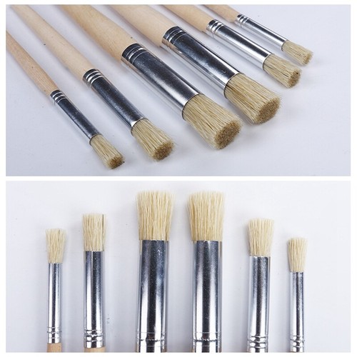 Wooden Stencil Hog Bristle Brush Acrylic Oil Painting Easy To Clean Tool 6pcs - Picture 5 of 6