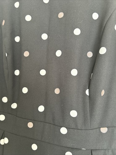 TOKITO Polka Dot Black Dress Size 14 White And Silver Spots Below Knee - Picture 15 of 24