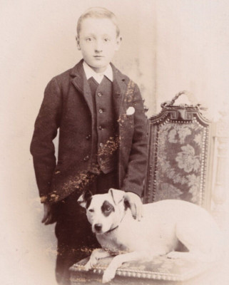 Cabinet Card Photo Boy Terrier Dog Black Eye Patch Jackson Rochdale