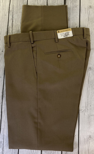 Ascott Browne Expander Men's 34 R Tan Dress Pants Flat Front Unhemmed NWT.