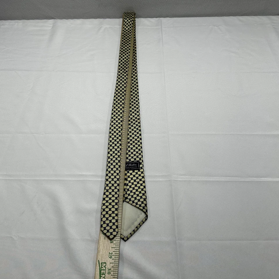 Corbata de seda RIVETZ OF BOSTON eslabones de cadena amarillos estampado mancha a mano Foto 4 de 4