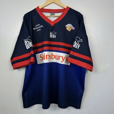 #ad Vintage Wakefield Wildcats Rugby League Shirt Jersey Sainsburys Size Mens 3XL GBP 29.95