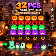 32 PCS Halloween Mini Pumpkin Ghost Figurines Set Spooky Tabletop Party Decor