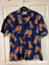 Paradise Found for LL Bean Men's XLarge XL Hawaiian Shirt Blue/Purple Pineapple