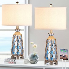 Table Lamps Set of 2 25.5 Dimmable Touch Control USB Ports Blue Led Ruzectt Room