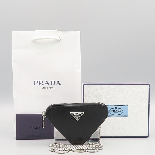 Prada 1NR005 ZO6 F0002 black brushed triangle chain mini crossbody