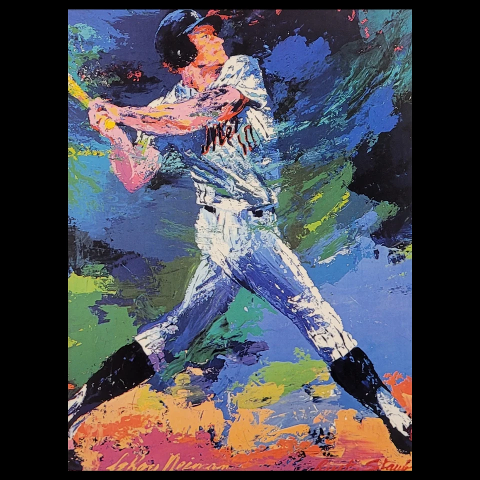 Leroy Neiman "Rusty Staub" Firmado en Impresión Años 80 Enmarcado Arte Pop Impresión Deportiva Foto 3 de 3