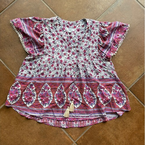Top THML Boho Hippie Manga Acampanada con Borla de Crochet Cuello Corbata Talla XL - Imagen 9 de 9