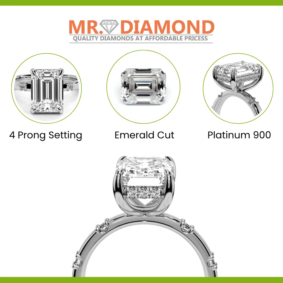 Anillo de compromiso de diamantes cultivados en laboratorio talla esmeralda IGI 2,30 QUILATES D VS2 platino 900 Foto 3 de 4