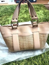 Borsa a tracolla Chloe in pelle con bordo in paglia rosa beige logo borsa...