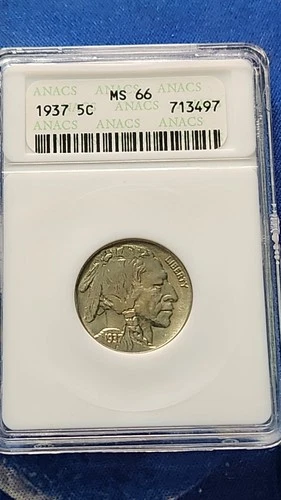 1937-P 5c Buffalo Nickel ANACs Soapbox Holder MS 66 Blast White Beautiful Coin!!