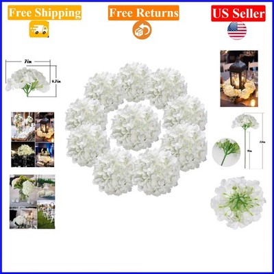 10 White Silk Hydrangea Flower Heads with Stems for Wedding & Home Decor
