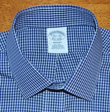 Brooks Brothers Regent Fit 16.5 35 blue plaid non iron cotton dress shirt p3j7