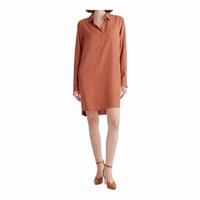 Quince 100% Lyocell Shirt Dress XL Orange Collared Tunic Dress