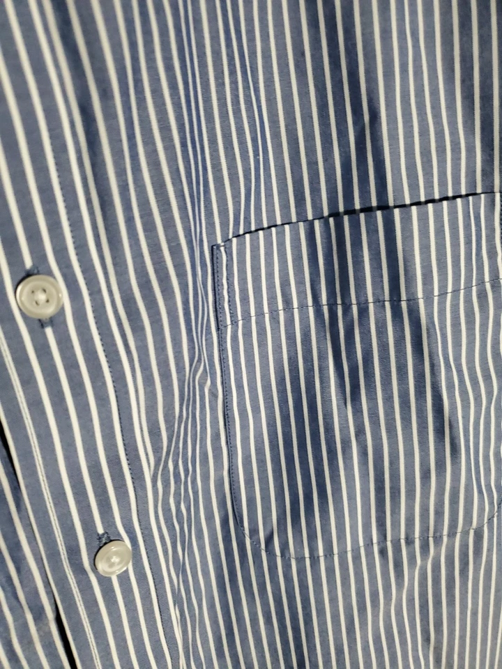 Eddie Bauer Dress Shirt Mens Tall L Blue Strip Wrinkle Resistant Relax Button Up - Image 3 of 4