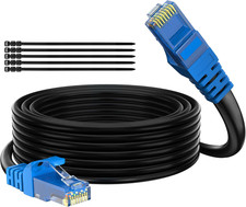 Cat 6 Outdoor Ethernet Cable 30 Ft Black, High Speed Heavy Duty Long Internet Ne