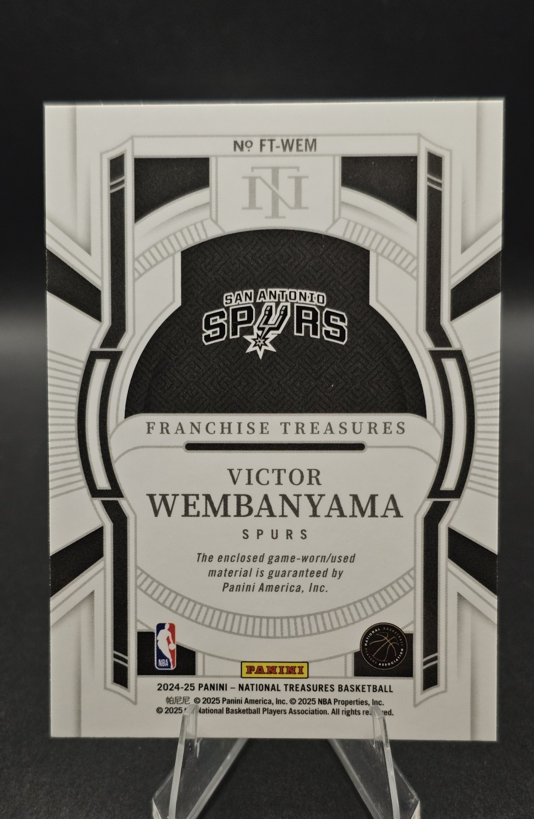 2024-25 National Treasures Victor Wembanyama Game Worn Patch /99 Spurs view 2