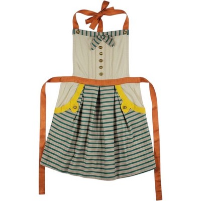 Anthropologie Halter Bahia Apron Womens OS Beige Striped Pockets Bow Accent