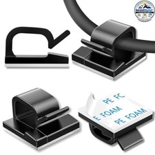 Adhesive Cable Clips 100 Pcs Black Plastic Cord Holders 0.26 in Wire Organizer