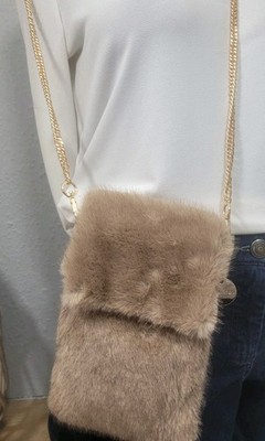 Alex- Max Felltasche Plüsch  hellbraun mit Goldkette  Handytasche
