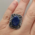 Lapis Lazuli 925 Sterling Silver Ring Boho Chic Vintage Style Size 7.75