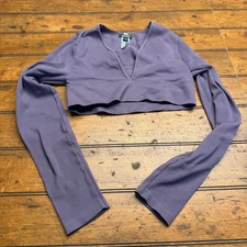 Wild Fable Purple Ribbed Deep V Neck Long Sleeve Crop Top Women's Size L