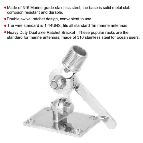*´ Marine VHF Stainless Steel Talkie Antenna Adjustable Base Bracket Holder - Zdjęcie 4 z 7