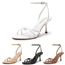 Women's Strappy Heel Sandals Ankle Buckle Strap Open Toe Party Heel Sandals