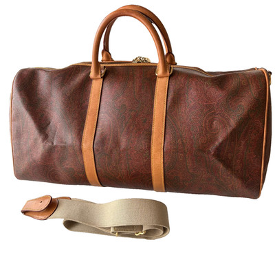 Etro Milano Large Travel Bag Paisley Coated Canvas Leather Duffle 54cm Italy
