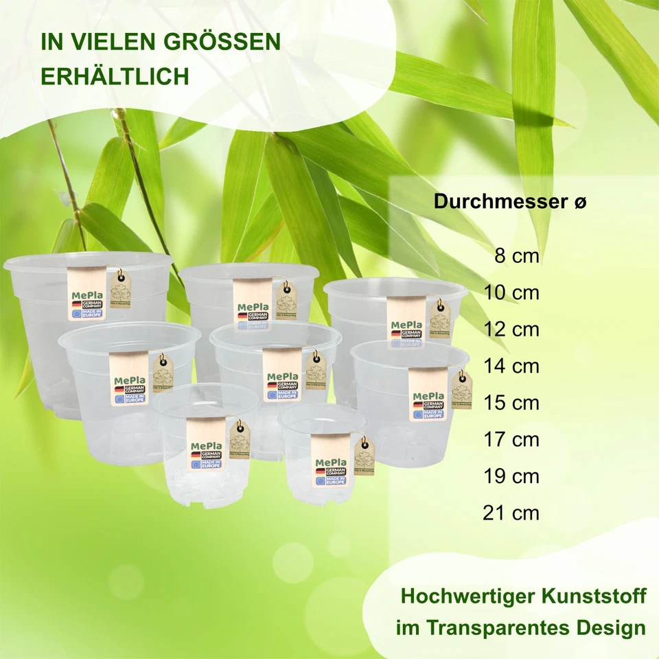 MePla - Transparenter Orchideenpflanztopf ø 8 - 21 cm - Set a 5 bis 100 Stück - Bild 2 von 3