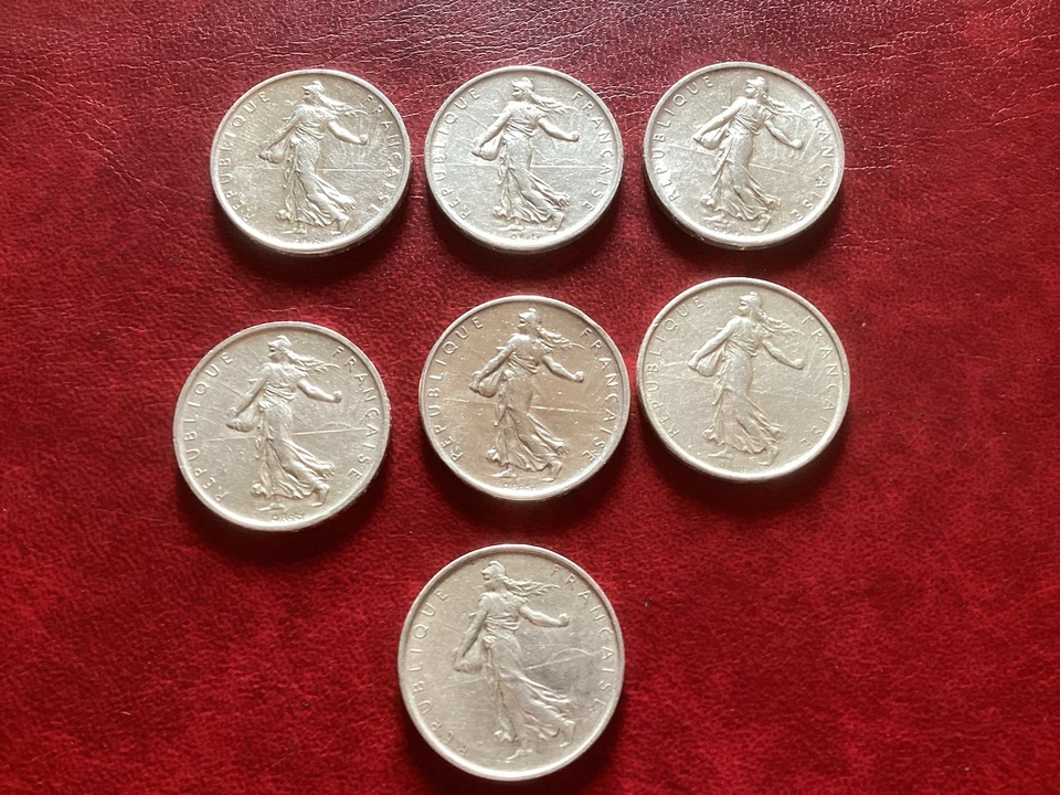 Lot De 7 Pièces De 5 Francs Semeuse En Argent - Photo 2/2
