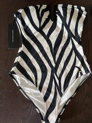 French Connection Badeanzug Einteiler Schwarz Creme In Größe 36 Damen Neu Top